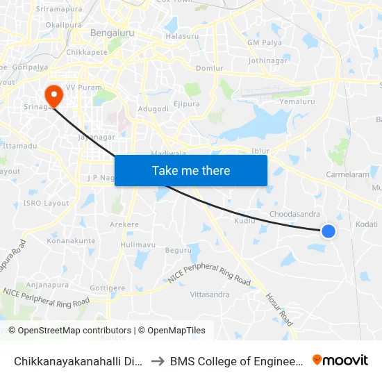 Chikkanayakanahalli Dinne to BMS College of Engineering map