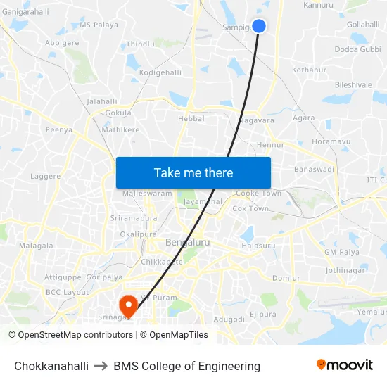 Chokkanahalli to BMS College of Engineering map