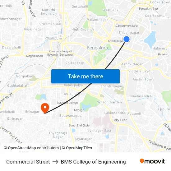 Commercial Street to BMS College of Engineering map