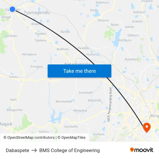 Dabaspete to BMS College of Engineering map