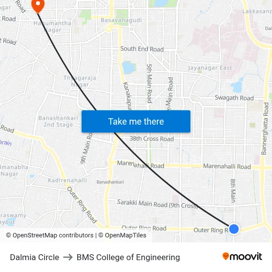 Dalmia Circle to BMS College of Engineering map