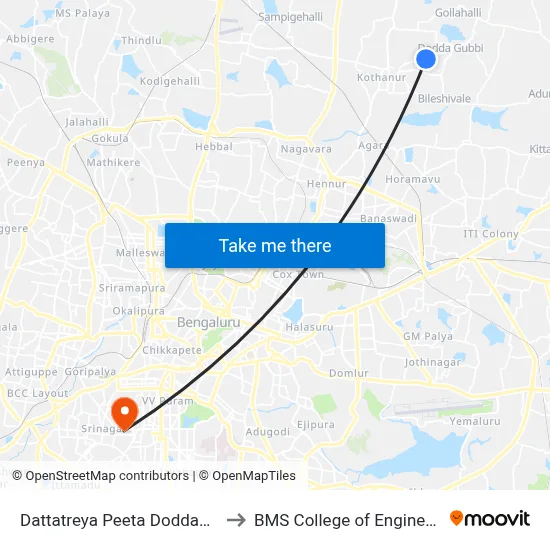 Dattatreya Peeta Doddagubbi to BMS College of Engineering map