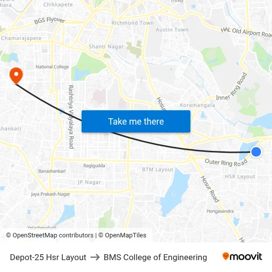 Depot-25 Hsr Layout to BMS College of Engineering map