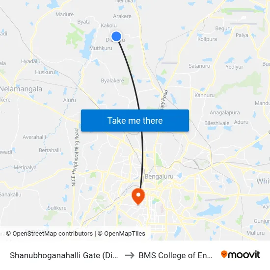 Shanubhoganahalli Gate (Dibbur Cross) to BMS College of Engineering map