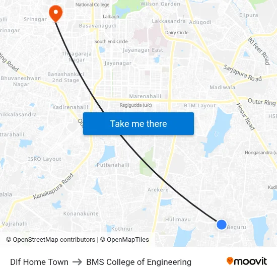 Dlf Home Town to BMS College of Engineering map