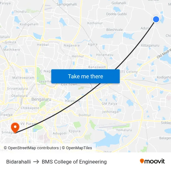 Bidarahalli to BMS College of Engineering map