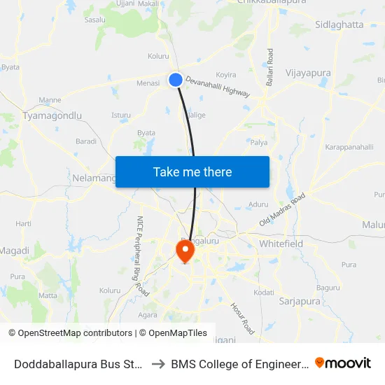 Doddaballapura Bus Stand to BMS College of Engineering map