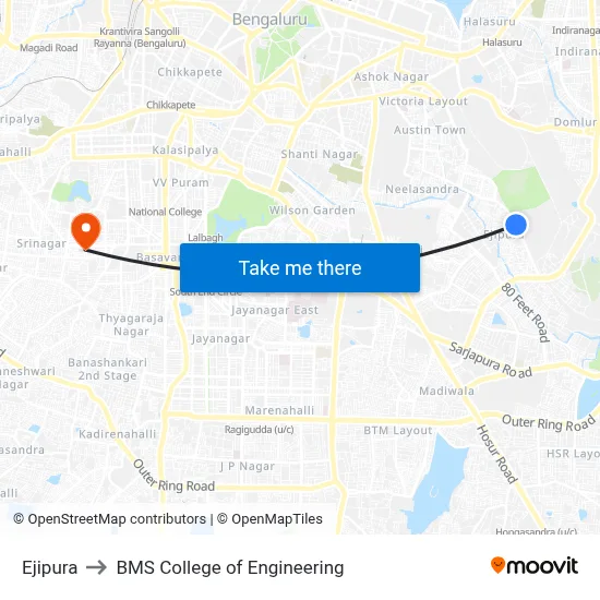 Ejipura to BMS College of Engineering map