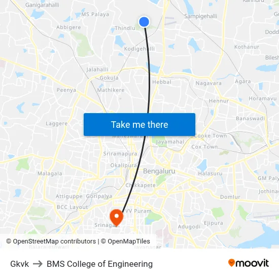 Gkvk to BMS College of Engineering map