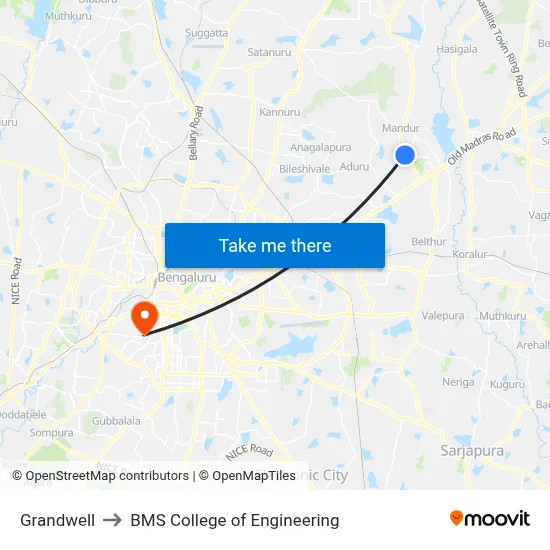 Grandwell to BMS College of Engineering map