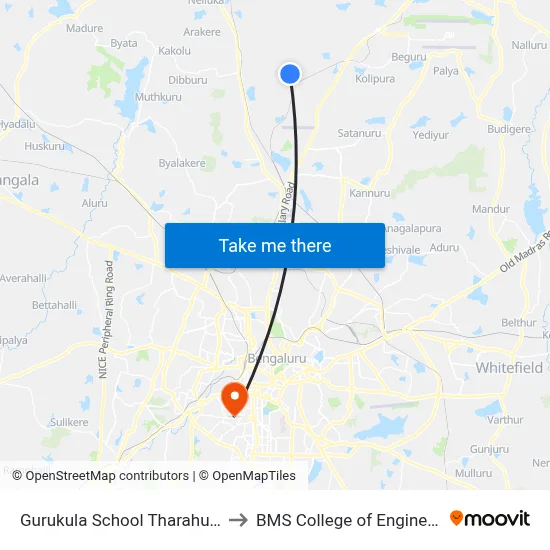 Gurukula School Tharahunase to BMS College of Engineering map
