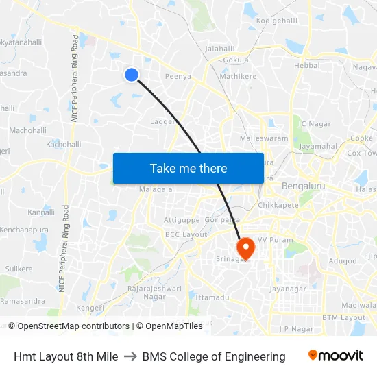 Hmt Layout 8th Mile to BMS College of Engineering map