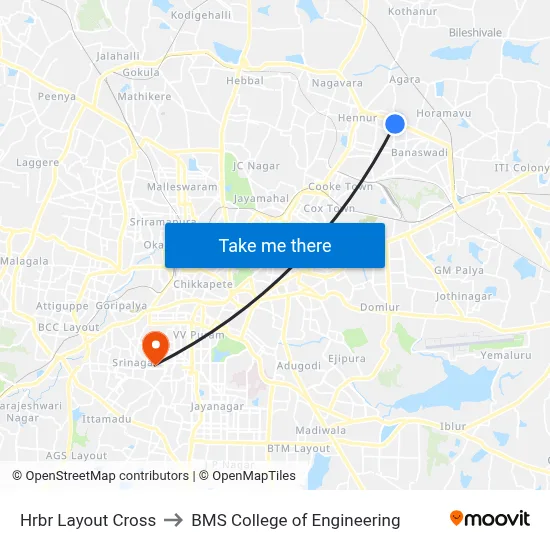 Hrbr Layout Cross to BMS College of Engineering map
