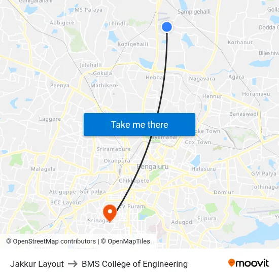 Jakkur Layout to BMS College of Engineering map
