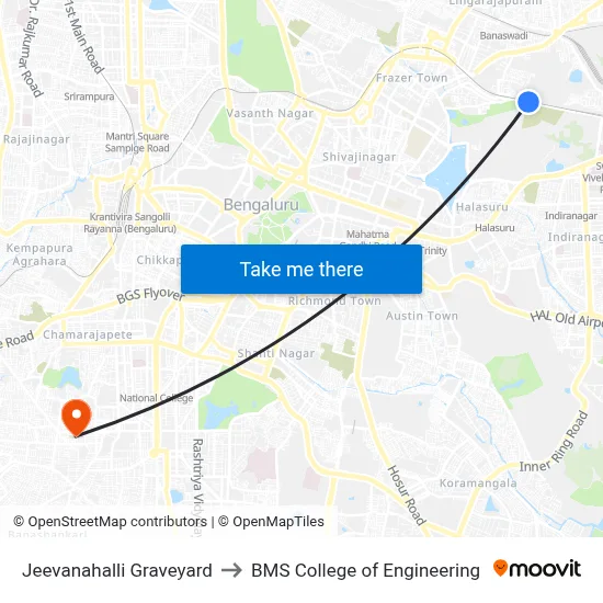Jeevanahalli Graveyard to BMS College of Engineering map
