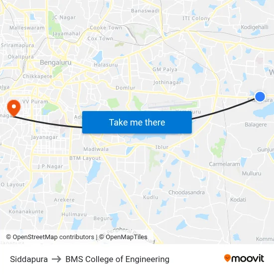 Siddapura to BMS College of Engineering map