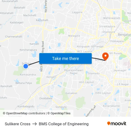 Sulikere Cross to BMS College of Engineering map