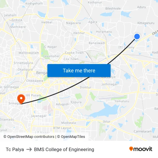 Tc Palya to BMS College of Engineering map