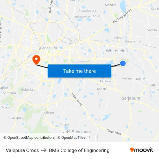 Valepura Cross to BMS College of Engineering map