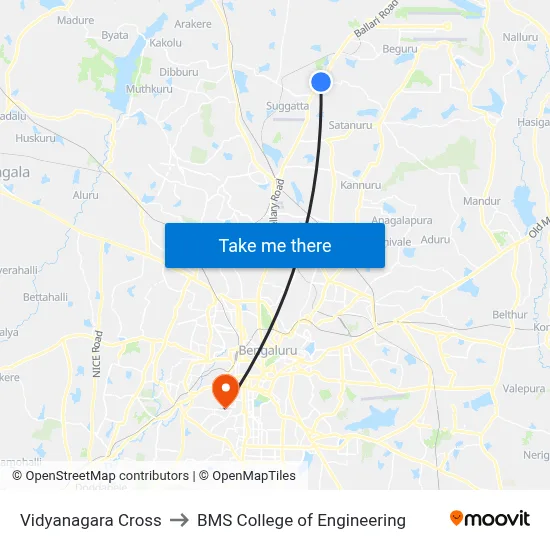 Vidyanagara Cross to BMS College of Engineering map
