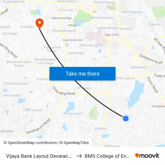 Vijaya Bank Layout Devarachikkanahalli to BMS College of Engineering map