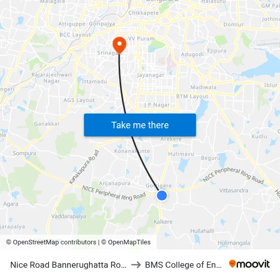 Nice Road Bannerughatta Road Junction to BMS College of Engineering map