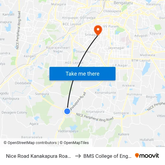 Nice Road Kanakapura Road Junction to BMS College of Engineering map