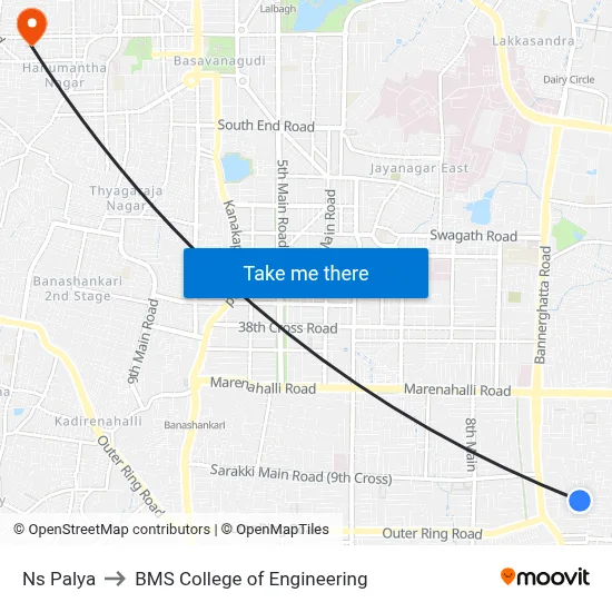 Ns Palya to BMS College of Engineering map