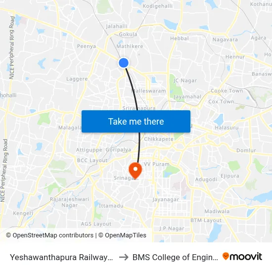 Yeshawanthapura Railway Station to BMS College of Engineering map