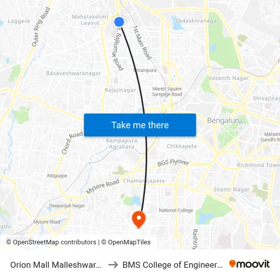 Orion Mall Malleshwaram to BMS College of Engineering map