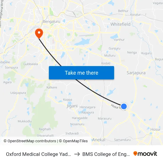 Oxford Medical College Yadavanahalli to BMS College of Engineering map