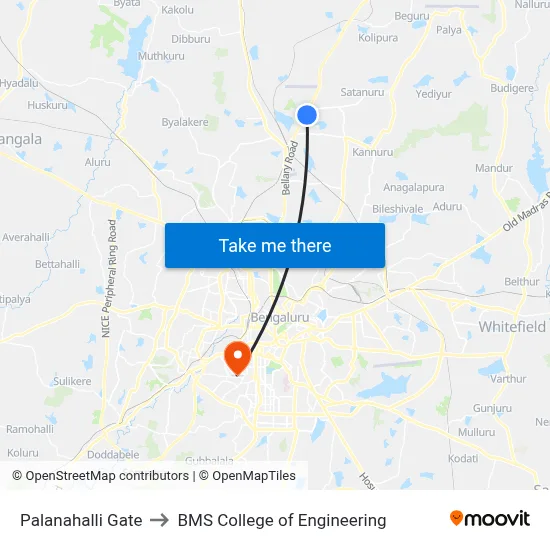 Palanahalli Gate to BMS College of Engineering map