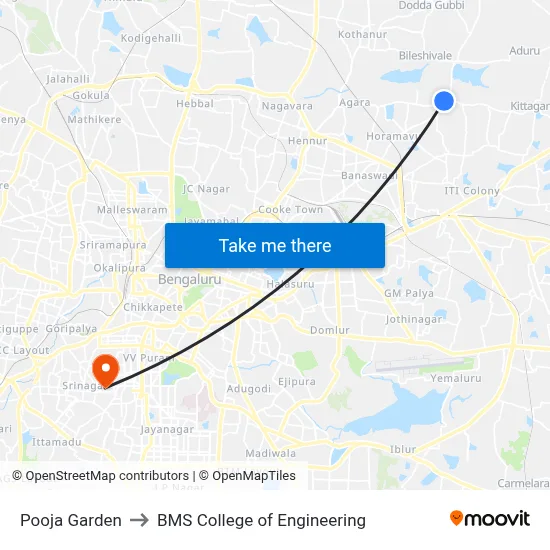 Pooja Garden to BMS College of Engineering map