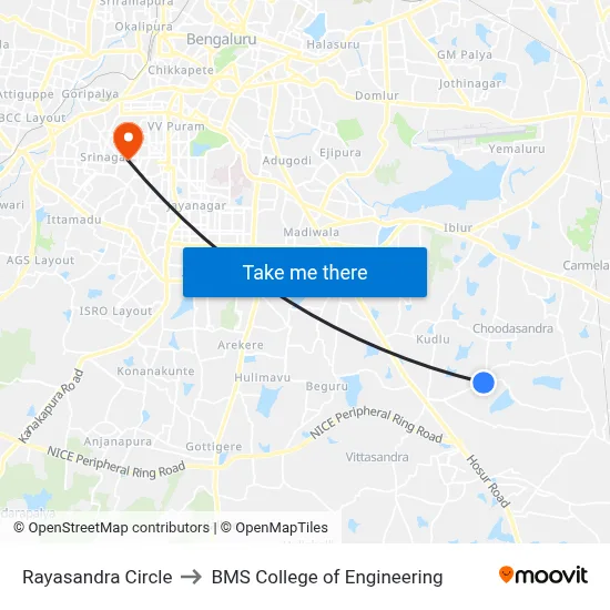 Rayasandra Circle to BMS College of Engineering map