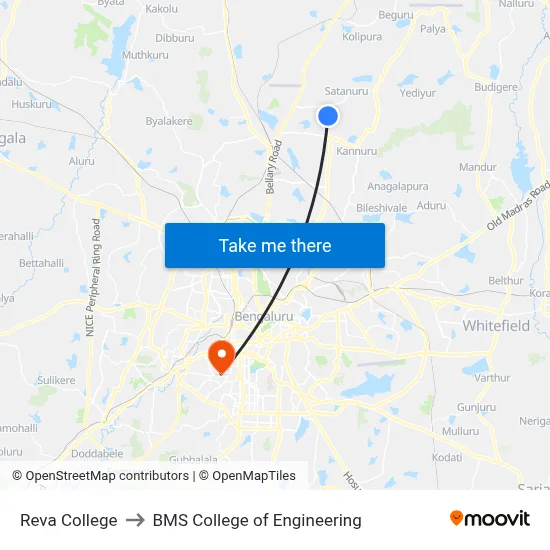 Reva College to BMS College of Engineering map