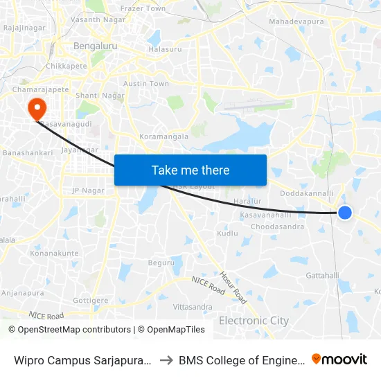 Wipro Campus Sarjapura Road to BMS College of Engineering map
