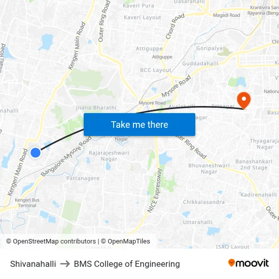 Shivanahalli to BMS College of Engineering map