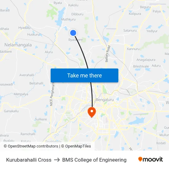 Kurubarahalli Cross to BMS College of Engineering map