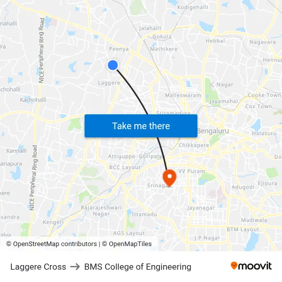 Laggere Cross to BMS College of Engineering map