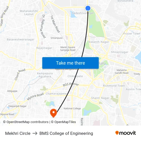 Mekhri Circle to BMS College of Engineering map