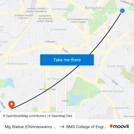 Mg Statue (Chinnaswamy Stadium) to BMS College of Engineering map