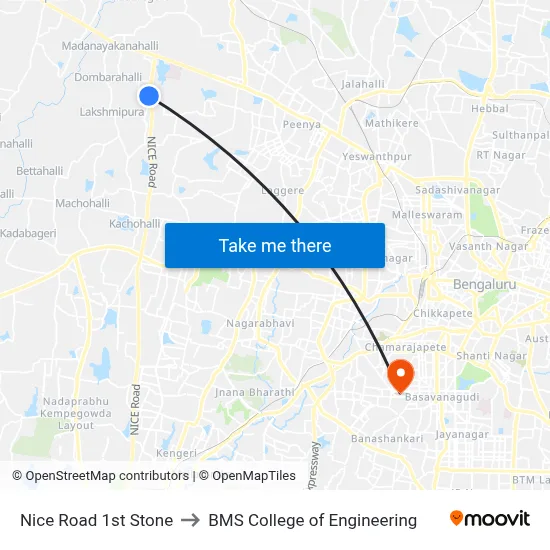 Nice Road 1st Stone to BMS College of Engineering map