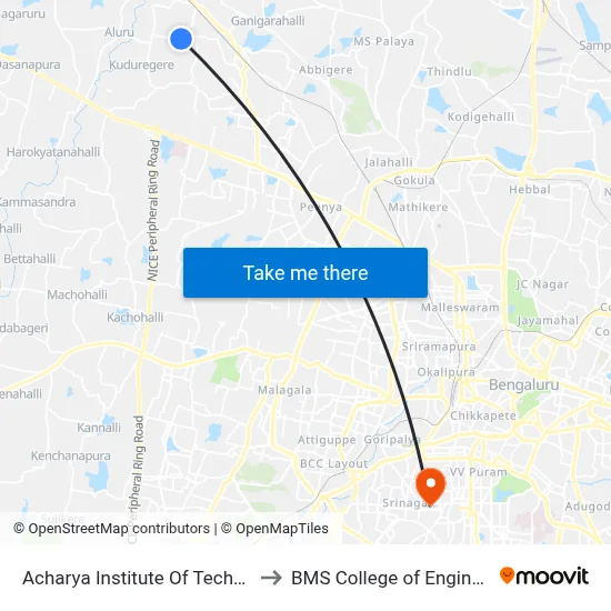 Acharya Institute Of Technology to BMS College of Engineering map