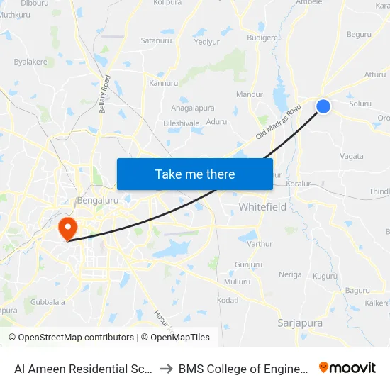 Al Ameen Residential School to BMS College of Engineering map