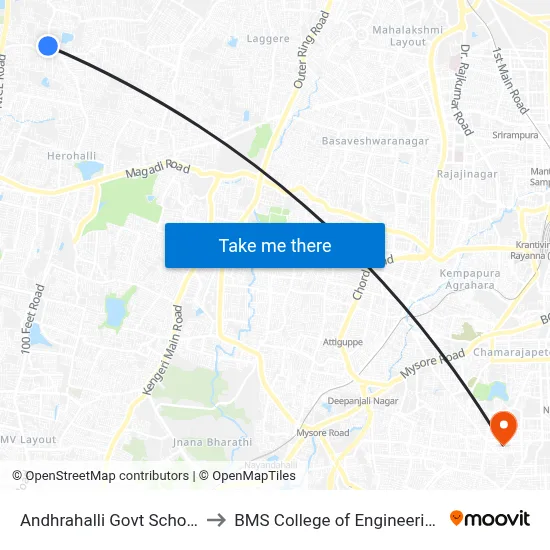 Andhrahalli Govt School to BMS College of Engineering map