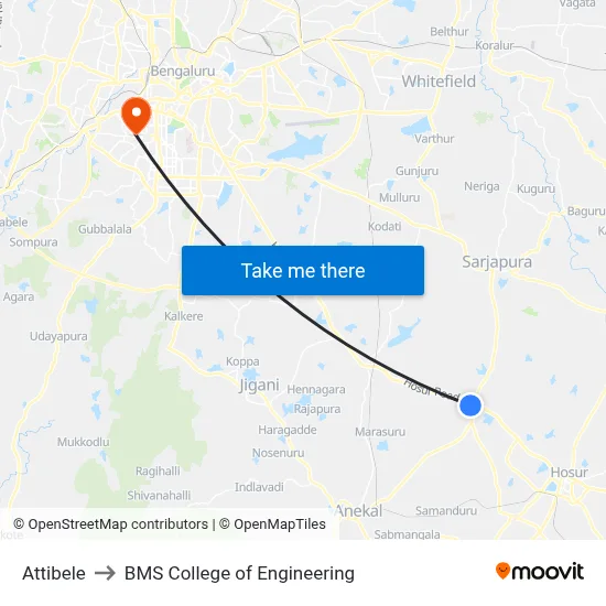 Attibele to BMS College of Engineering map