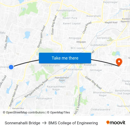 Sonnenahalli Bridge to BMS College of Engineering map