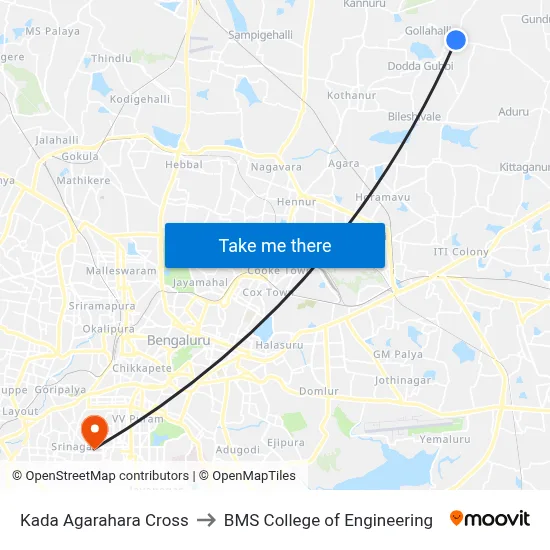 Kada Agarahara Cross to BMS College of Engineering map