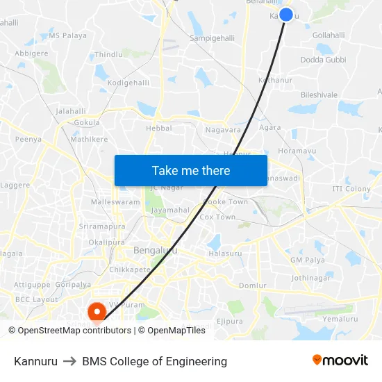 Kannuru to BMS College of Engineering map