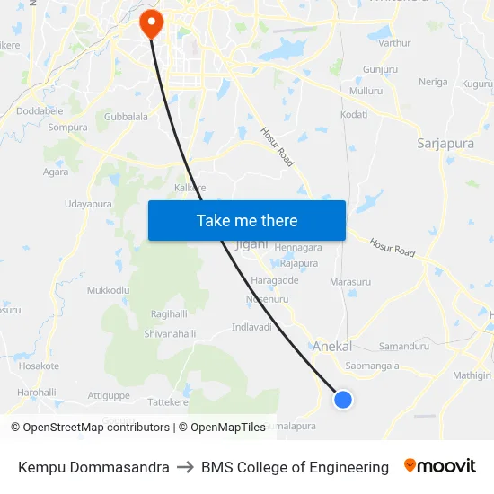 Kempu Dommasandra to BMS College of Engineering map